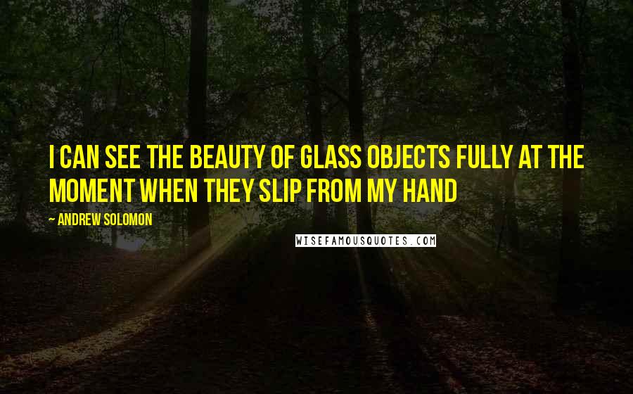 Andrew Solomon Quotes: I can see the beauty of glass objects fully at the moment when they slip from my hand