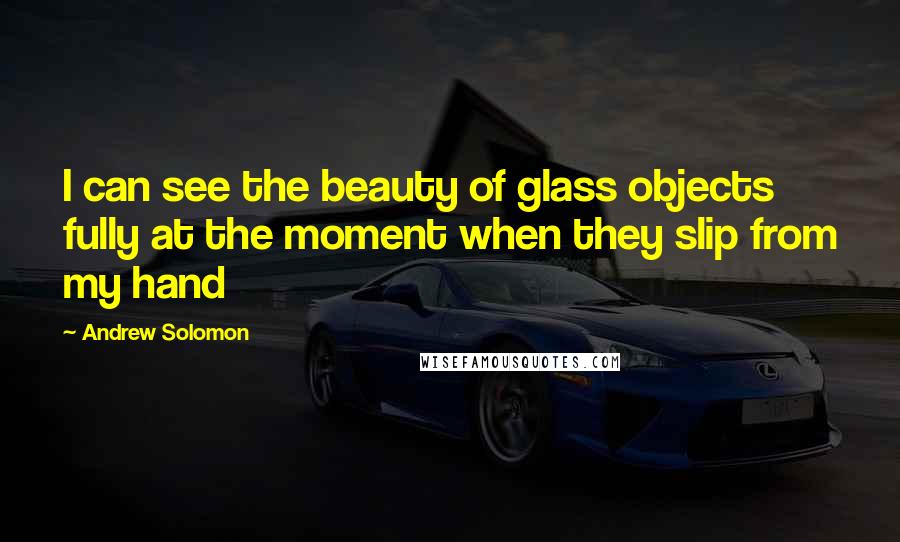 Andrew Solomon Quotes: I can see the beauty of glass objects fully at the moment when they slip from my hand