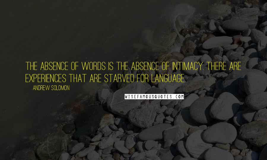 Andrew Solomon Quotes: The absence of words is the absence of intimacy. There are experiences that are starved for language.