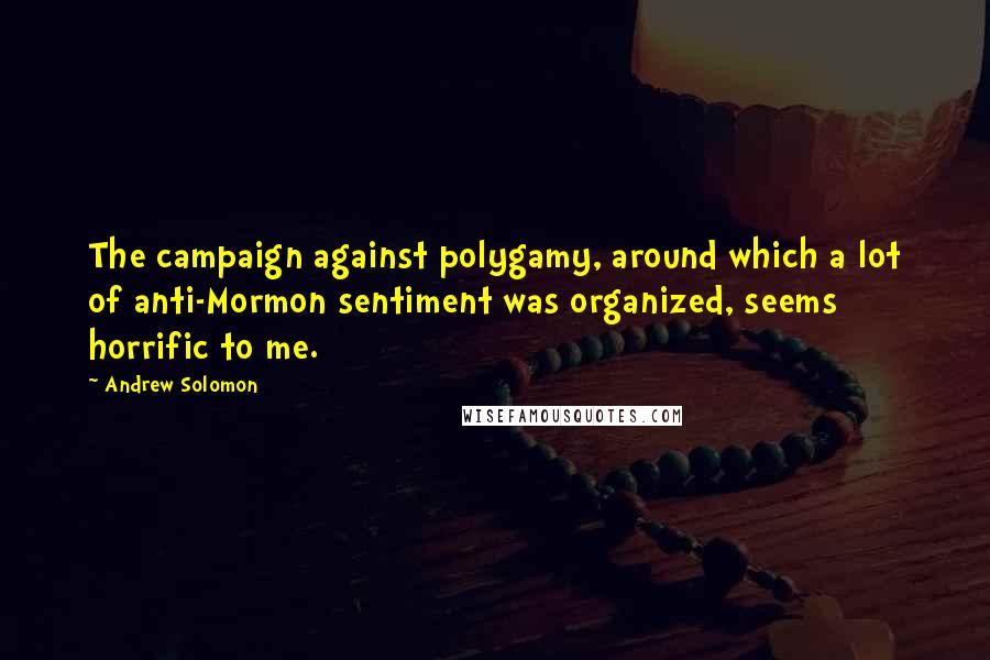 Andrew Solomon Quotes: The campaign against polygamy, around which a lot of anti-Mormon sentiment was organized, seems horrific to me.