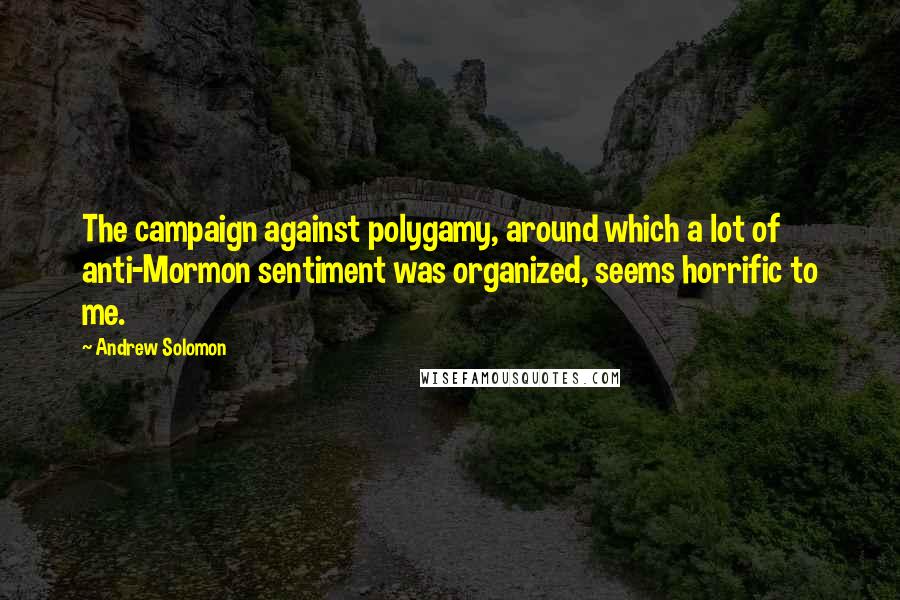 Andrew Solomon Quotes: The campaign against polygamy, around which a lot of anti-Mormon sentiment was organized, seems horrific to me.