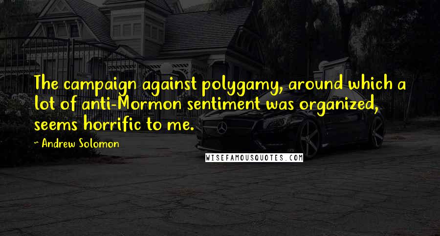 Andrew Solomon Quotes: The campaign against polygamy, around which a lot of anti-Mormon sentiment was organized, seems horrific to me.