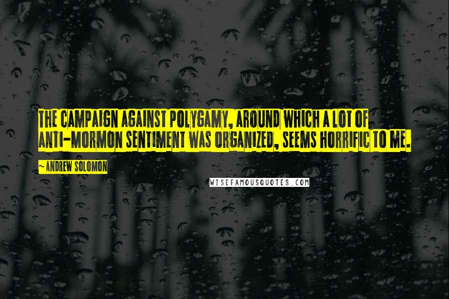 Andrew Solomon Quotes: The campaign against polygamy, around which a lot of anti-Mormon sentiment was organized, seems horrific to me.