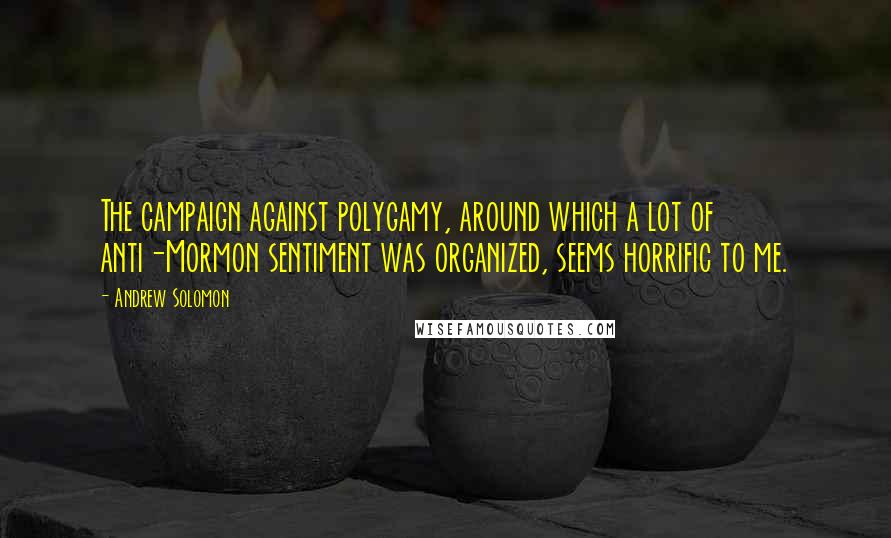 Andrew Solomon Quotes: The campaign against polygamy, around which a lot of anti-Mormon sentiment was organized, seems horrific to me.