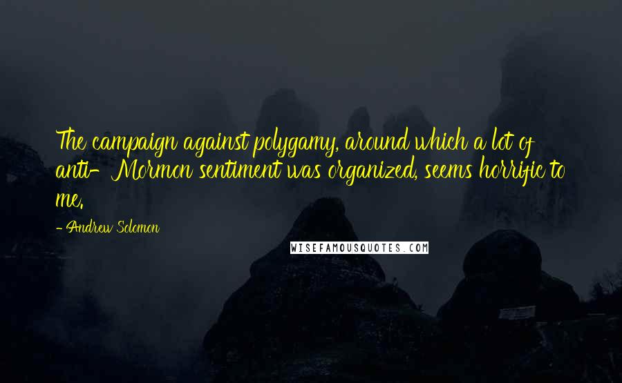 Andrew Solomon Quotes: The campaign against polygamy, around which a lot of anti-Mormon sentiment was organized, seems horrific to me.