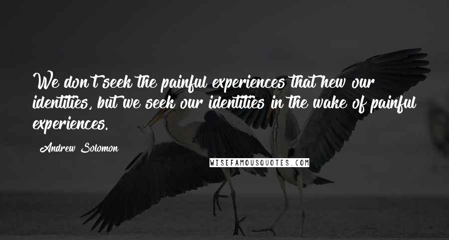 Andrew Solomon Quotes: We don't seek the painful experiences that hew our identities, but we seek our identities in the wake of painful experiences.