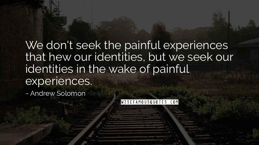 Andrew Solomon Quotes: We don't seek the painful experiences that hew our identities, but we seek our identities in the wake of painful experiences.