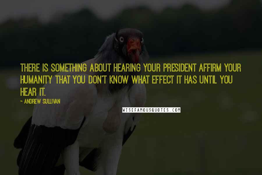 Andrew Sullivan Quotes: There is something about hearing your president affirm your humanity that you don't know what effect it has until you hear it.