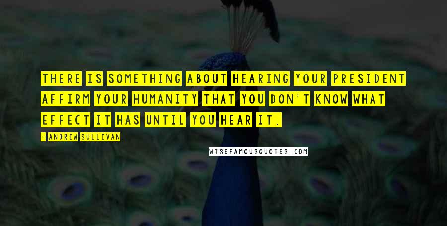 Andrew Sullivan Quotes: There is something about hearing your president affirm your humanity that you don't know what effect it has until you hear it.