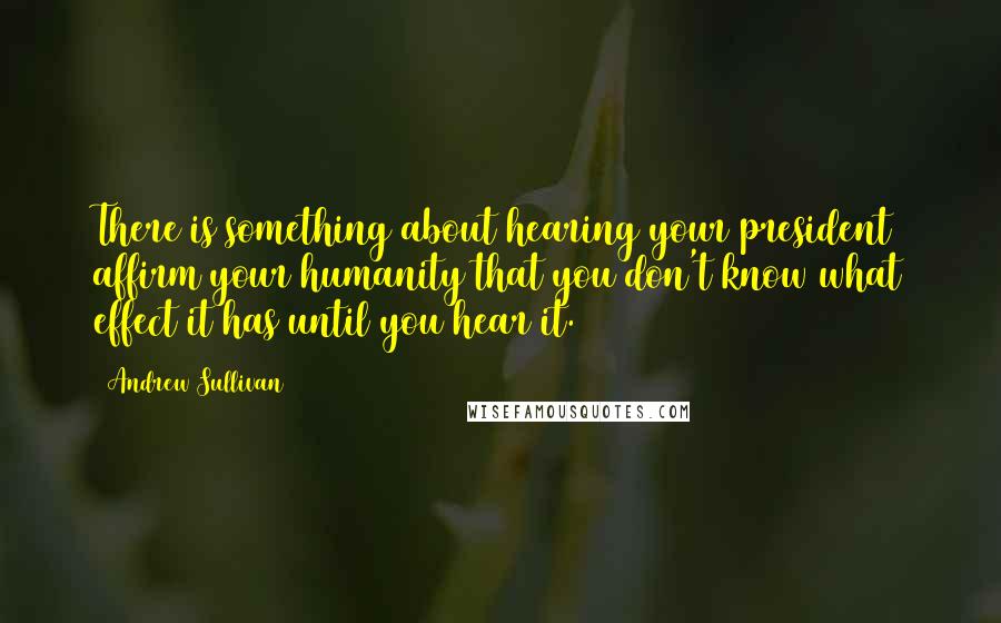 Andrew Sullivan Quotes: There is something about hearing your president affirm your humanity that you don't know what effect it has until you hear it.