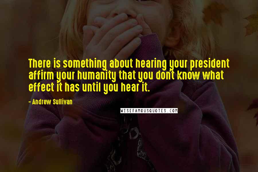 Andrew Sullivan Quotes: There is something about hearing your president affirm your humanity that you don't know what effect it has until you hear it.