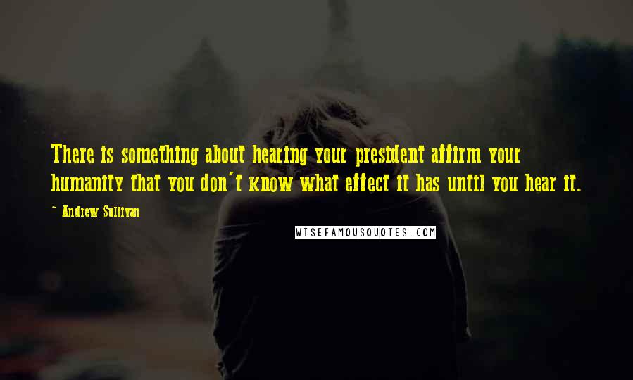 Andrew Sullivan Quotes: There is something about hearing your president affirm your humanity that you don't know what effect it has until you hear it.