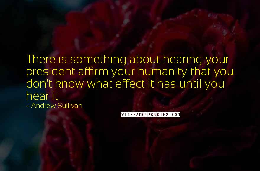 Andrew Sullivan Quotes: There is something about hearing your president affirm your humanity that you don't know what effect it has until you hear it.