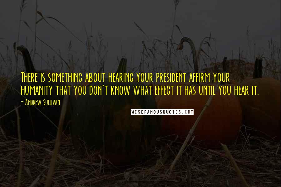 Andrew Sullivan Quotes: There is something about hearing your president affirm your humanity that you don't know what effect it has until you hear it.