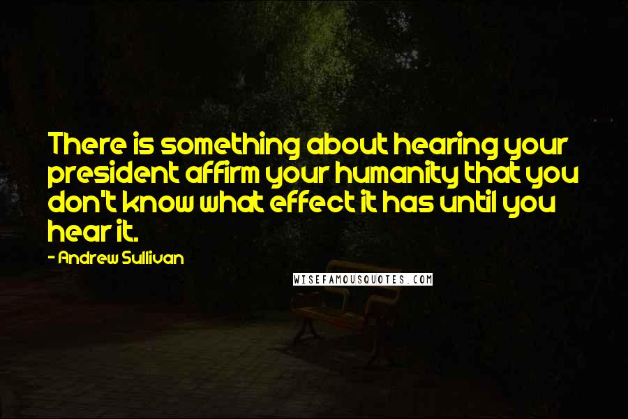 Andrew Sullivan Quotes: There is something about hearing your president affirm your humanity that you don't know what effect it has until you hear it.