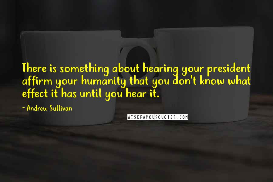 Andrew Sullivan Quotes: There is something about hearing your president affirm your humanity that you don't know what effect it has until you hear it.