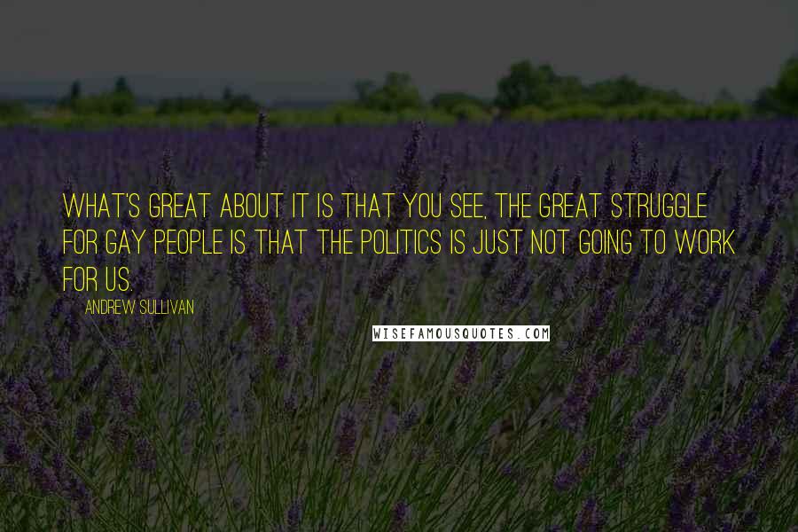 Andrew Sullivan Quotes: What's great about it is that you see, the great struggle for gay people is that the politics is just not going to work for us.
