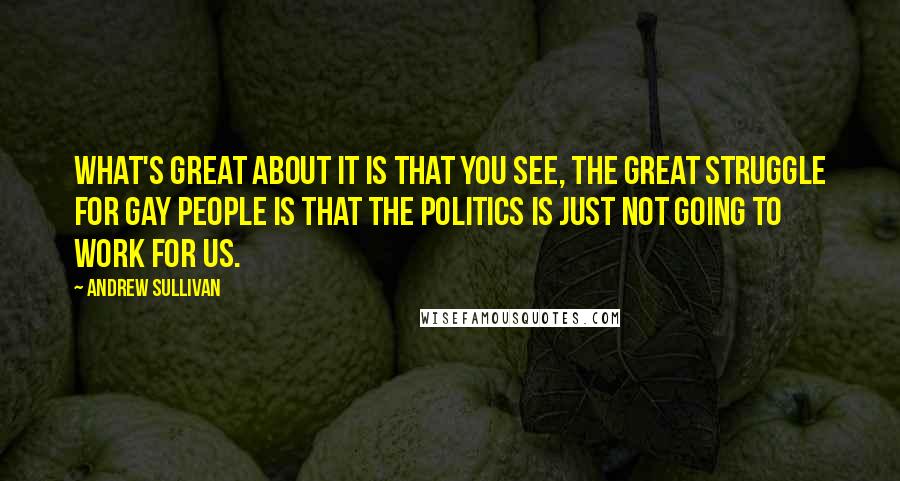 Andrew Sullivan Quotes: What's great about it is that you see, the great struggle for gay people is that the politics is just not going to work for us.