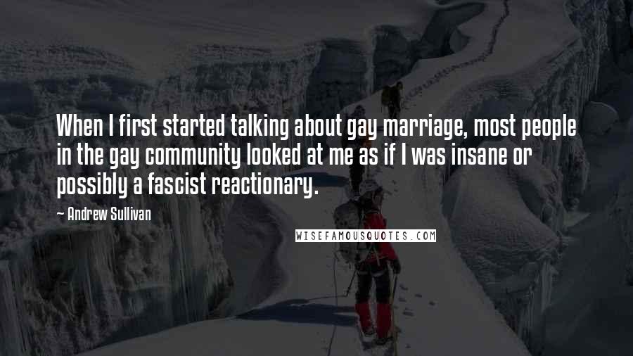 Andrew Sullivan Quotes: When I first started talking about gay marriage, most people in the gay community looked at me as if I was insane or possibly a fascist reactionary.
