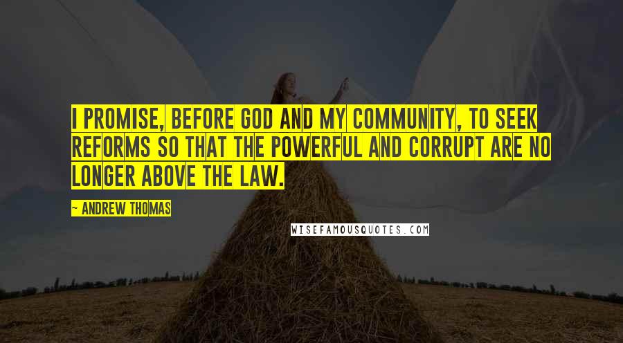 Andrew Thomas Quotes: I promise, before God and my community, to seek reforms so that the powerful and corrupt are no longer above the law.