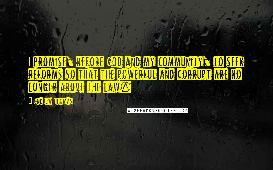 Andrew Thomas Quotes: I promise, before God and my community, to seek reforms so that the powerful and corrupt are no longer above the law.