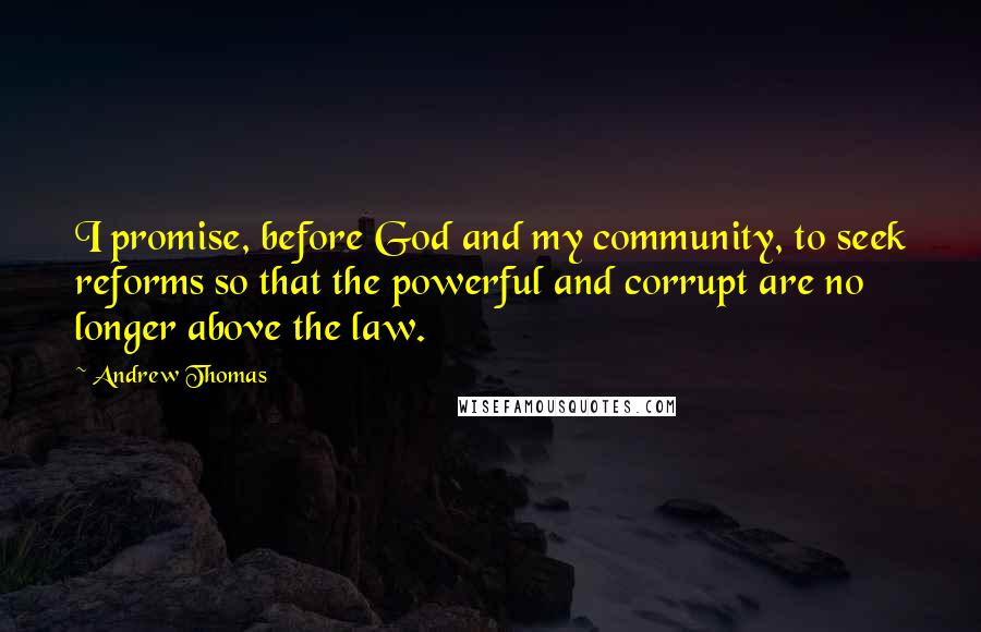 Andrew Thomas Quotes: I promise, before God and my community, to seek reforms so that the powerful and corrupt are no longer above the law.