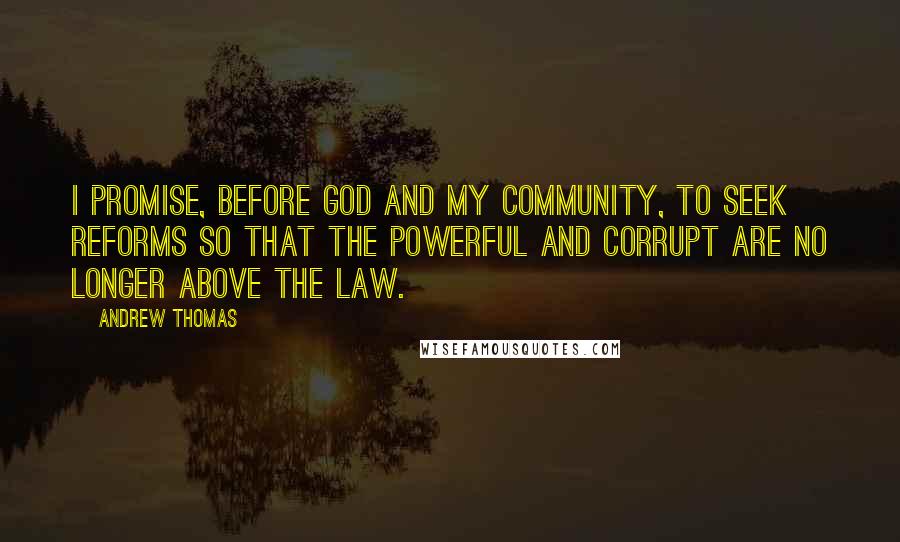 Andrew Thomas Quotes: I promise, before God and my community, to seek reforms so that the powerful and corrupt are no longer above the law.