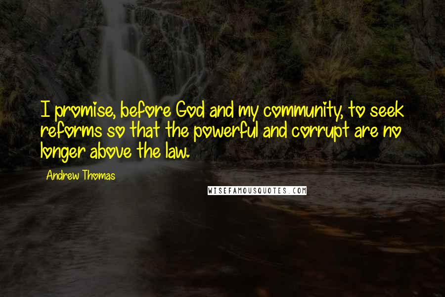 Andrew Thomas Quotes: I promise, before God and my community, to seek reforms so that the powerful and corrupt are no longer above the law.