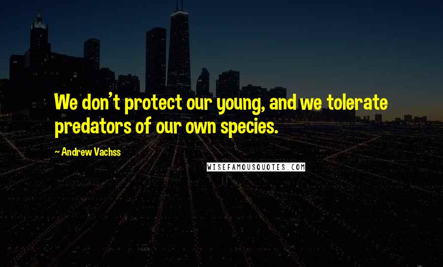 Andrew Vachss Quotes: We don't protect our young, and we tolerate predators of our own species.