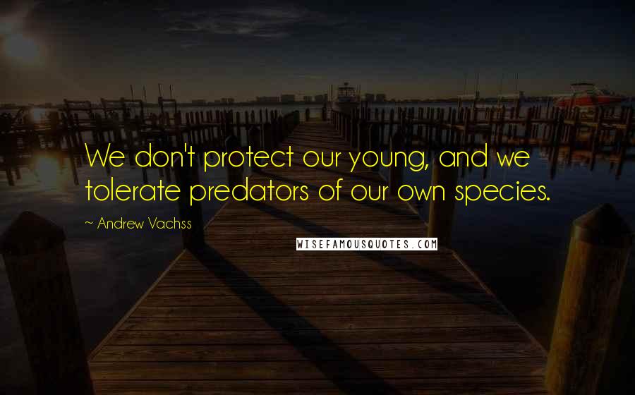 Andrew Vachss Quotes: We don't protect our young, and we tolerate predators of our own species.