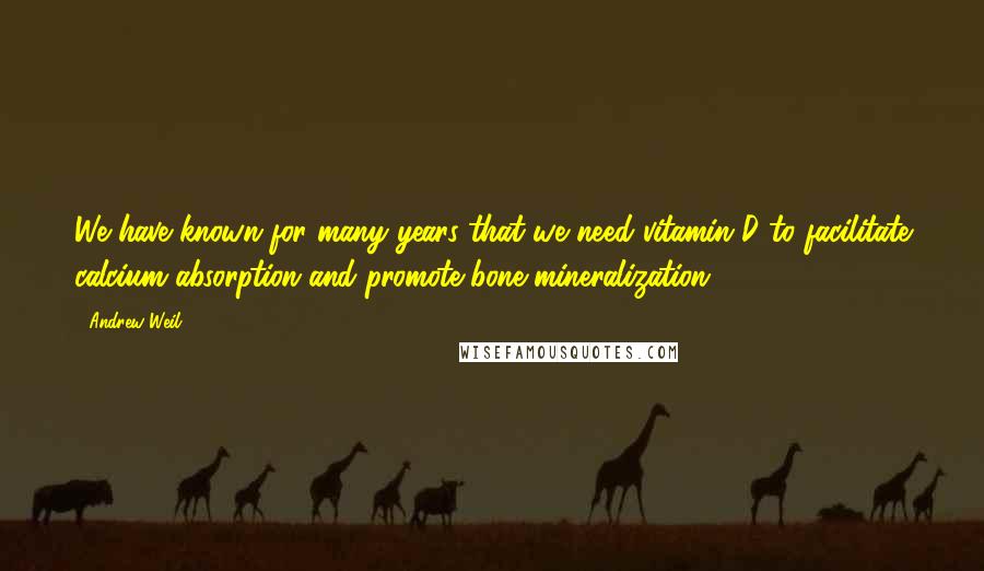 Andrew Weil Quotes: We have known for many years that we need vitamin D to facilitate calcium absorption and promote bone mineralization.