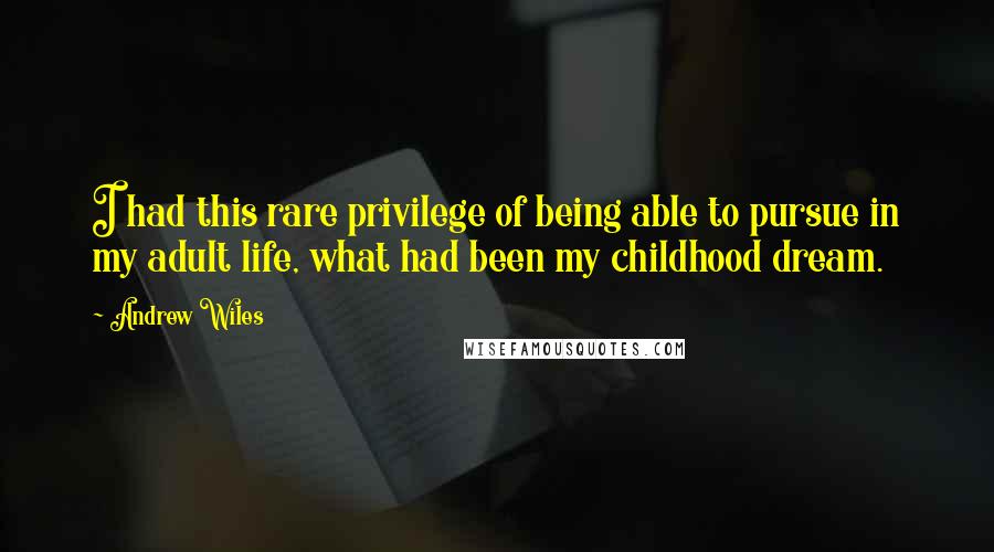 Andrew Wiles Quotes: I had this rare privilege of being able to pursue in my adult life, what had been my childhood dream.