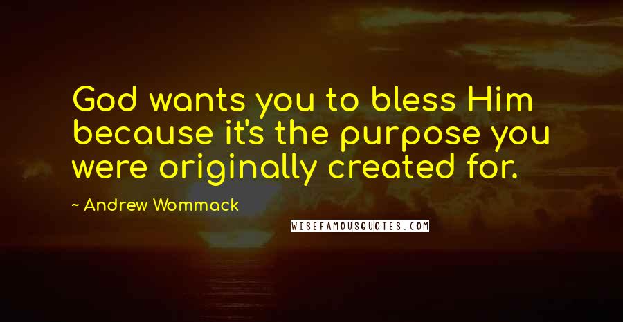 Andrew Wommack Quotes: God wants you to bless Him because it's the purpose you were originally created for.