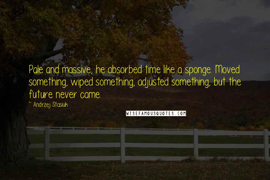 Andrzej Stasiuk Quotes: Pale and massive, he absorbed time like a sponge. Moved something, wiped something, adjusted something, but the future never came.