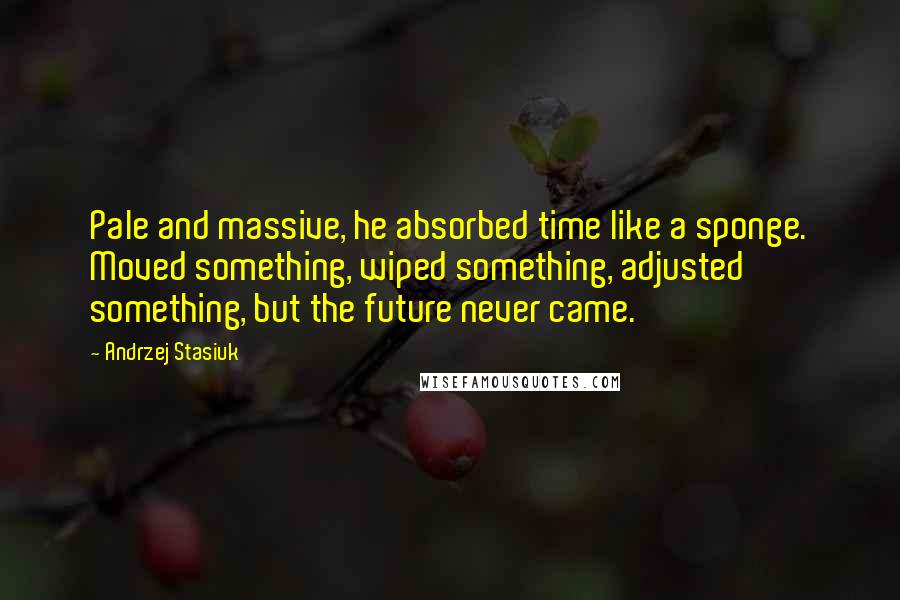 Andrzej Stasiuk Quotes: Pale and massive, he absorbed time like a sponge. Moved something, wiped something, adjusted something, but the future never came.
