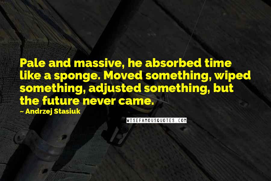 Andrzej Stasiuk Quotes: Pale and massive, he absorbed time like a sponge. Moved something, wiped something, adjusted something, but the future never came.