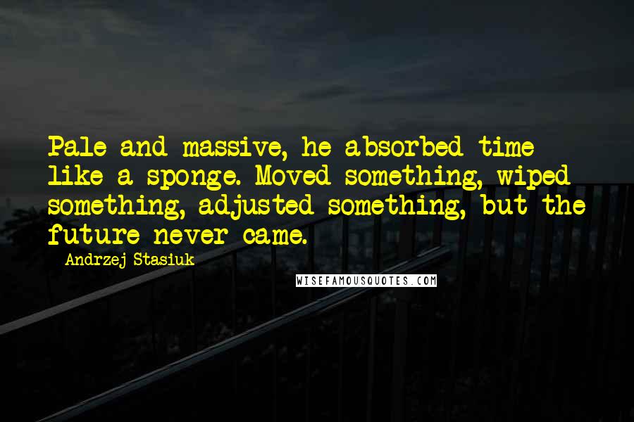 Andrzej Stasiuk Quotes: Pale and massive, he absorbed time like a sponge. Moved something, wiped something, adjusted something, but the future never came.