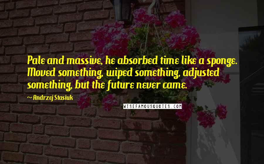 Andrzej Stasiuk Quotes: Pale and massive, he absorbed time like a sponge. Moved something, wiped something, adjusted something, but the future never came.