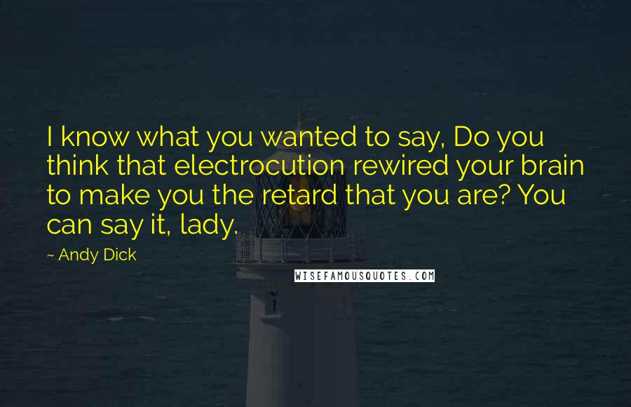 Andy Dick Quotes: I know what you wanted to say, Do you think that electrocution rewired your brain to make you the retard that you are? You can say it, lady.