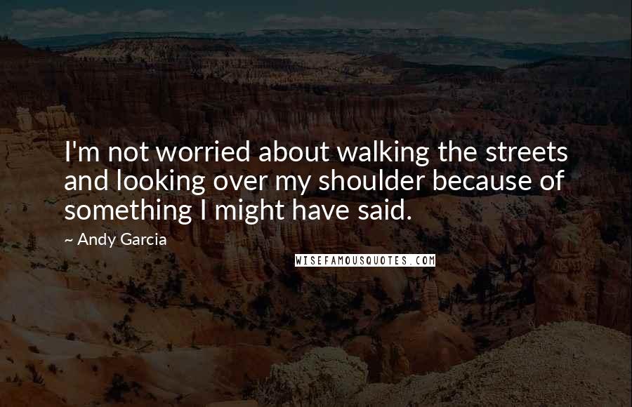 Andy Garcia Quotes: I'm not worried about walking the streets and looking over my shoulder because of something I might have said.