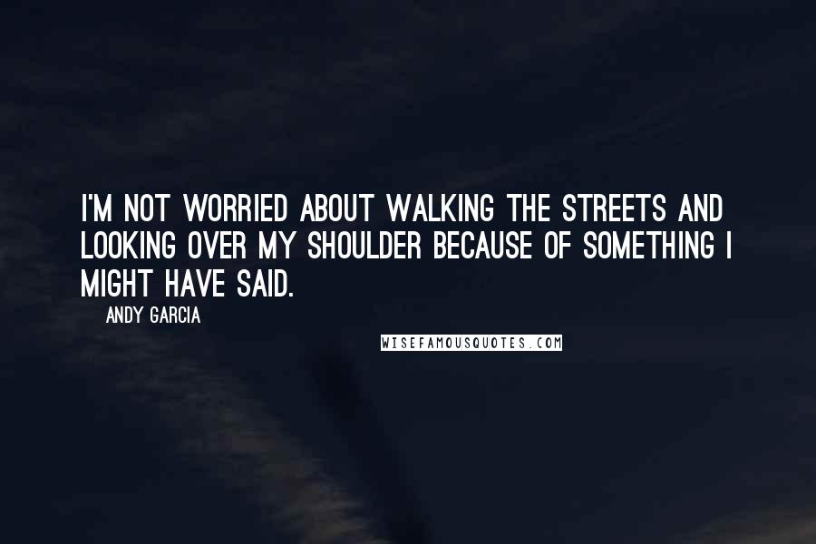 Andy Garcia Quotes: I'm not worried about walking the streets and looking over my shoulder because of something I might have said.