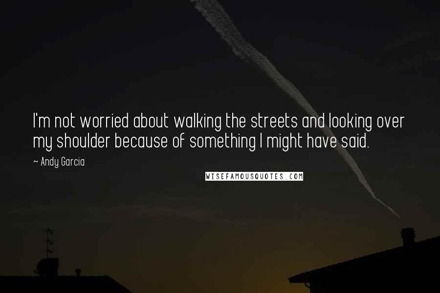 Andy Garcia Quotes: I'm not worried about walking the streets and looking over my shoulder because of something I might have said.