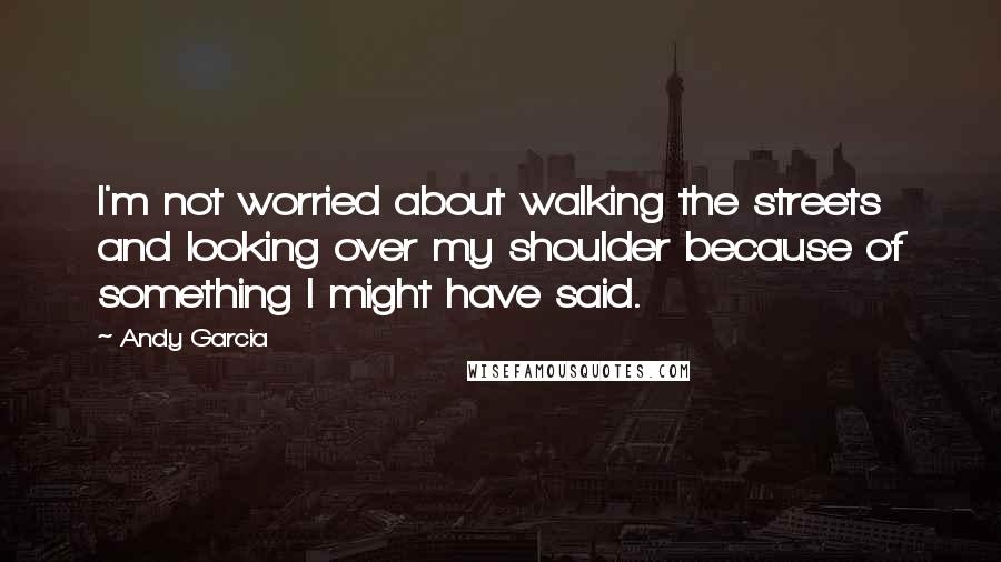 Andy Garcia Quotes: I'm not worried about walking the streets and looking over my shoulder because of something I might have said.