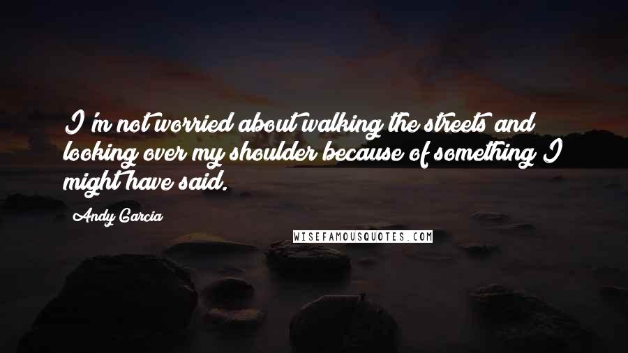 Andy Garcia Quotes: I'm not worried about walking the streets and looking over my shoulder because of something I might have said.