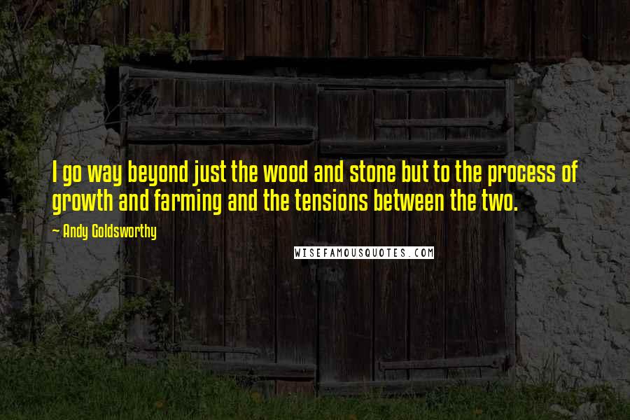 Andy Goldsworthy Quotes: I go way beyond just the wood and stone but to the process of growth and farming and the tensions between the two.