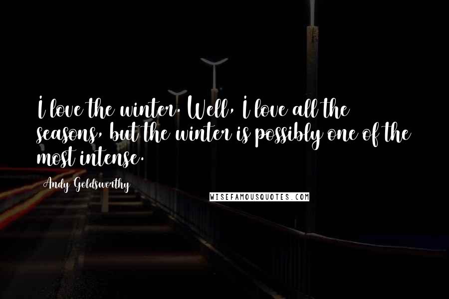 Andy Goldsworthy Quotes: I love the winter. Well, I love all the seasons, but the winter is possibly one of the most intense.