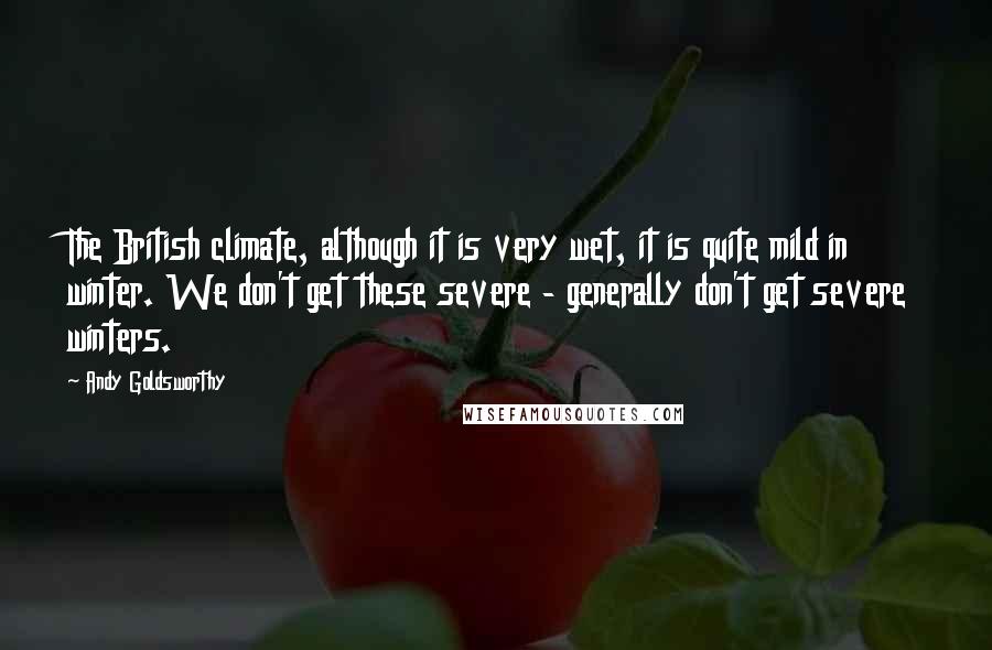 Andy Goldsworthy Quotes: The British climate, although it is very wet, it is quite mild in winter. We don't get these severe - generally don't get severe winters.