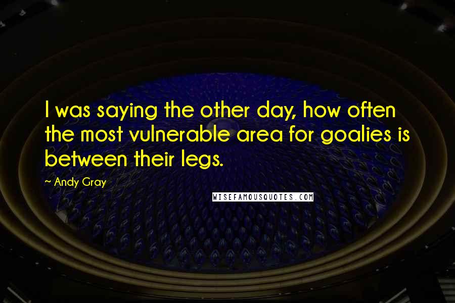 Andy Gray Quotes: I was saying the other day, how often the most vulnerable area for goalies is between their legs.