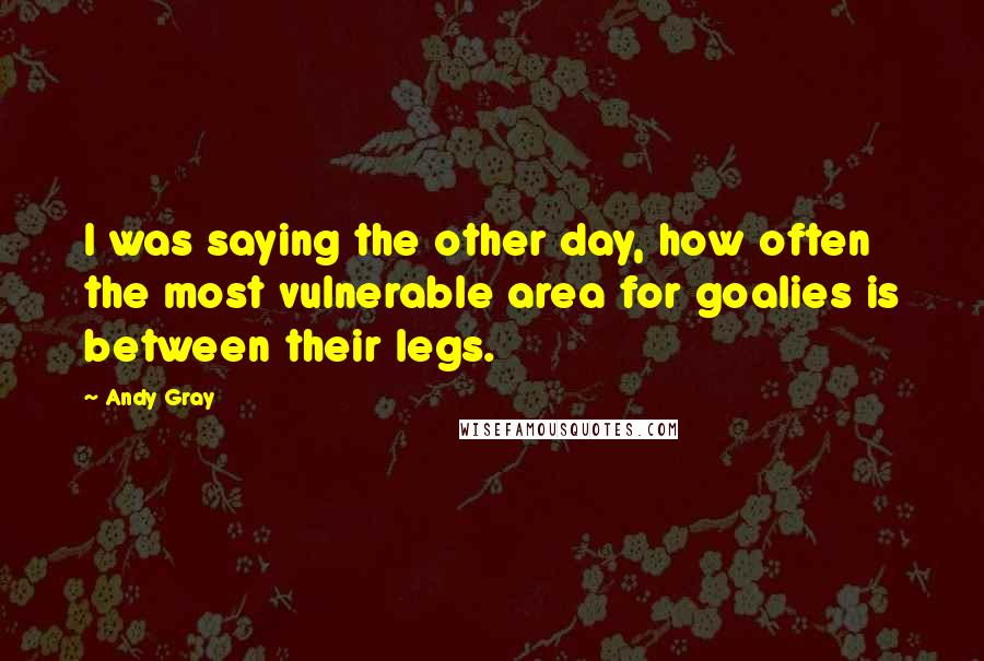 Andy Gray Quotes: I was saying the other day, how often the most vulnerable area for goalies is between their legs.