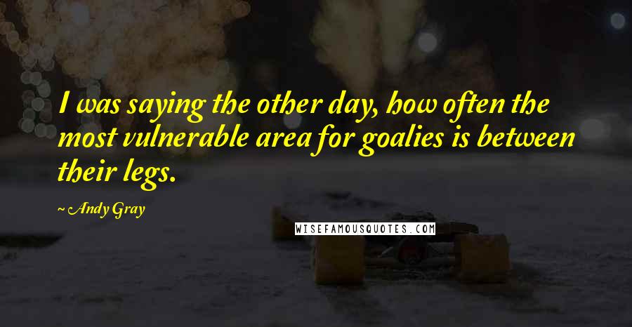 Andy Gray Quotes: I was saying the other day, how often the most vulnerable area for goalies is between their legs.